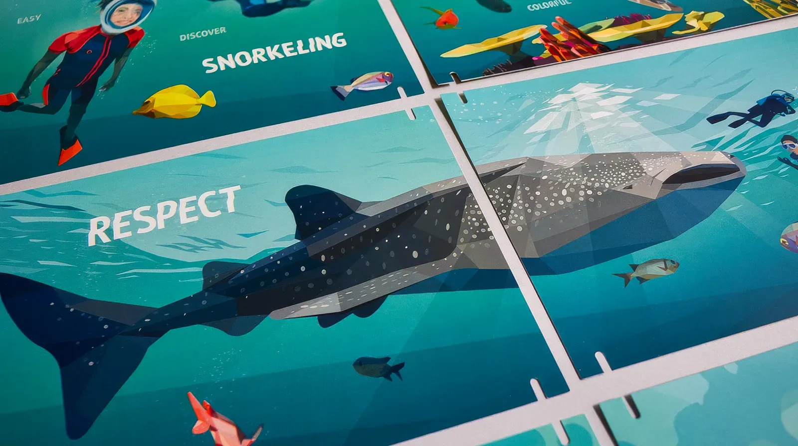 Ilustración de un tiburón ballena con el valor «Respect»